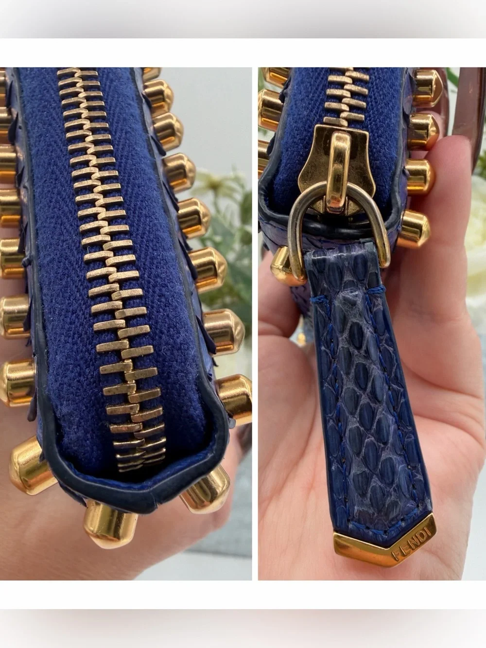 Fendi Karlito Blue Python Snakeskin Studded Zip Wallet Rare Colorway✨✨ W/ COA